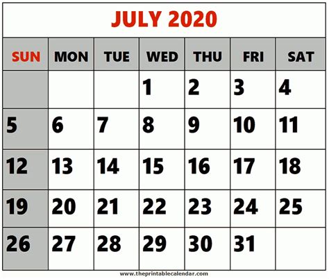 July 3 2020 Calendar Month Calendar Printable