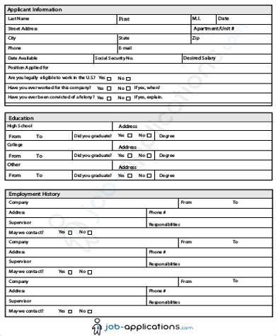 sample standard job application form  examples  word