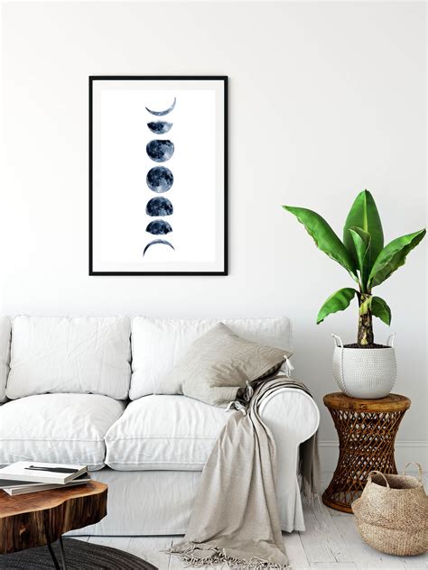 Blue Moon Phases Wall Art Blue Moon Phases Poster Blue Moon Etsy