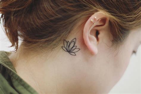 Simple Lotus Flower Tattoo Behind Ear