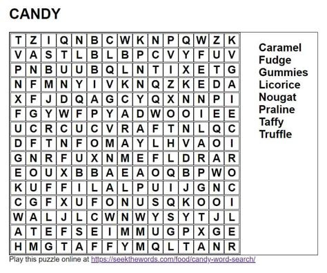 Candy Word Search Pdf Printable Seek The Words