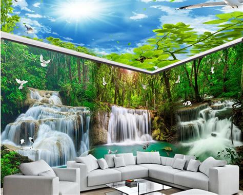 Beibehang Custom Large Scale Indoor Wall Paper Waterfall Water Forest