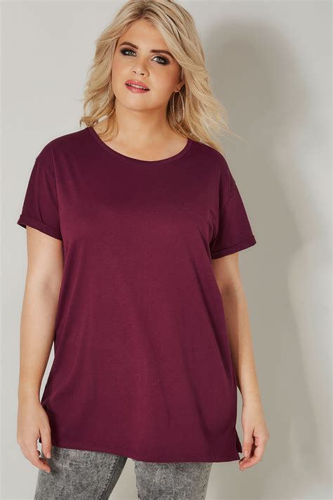Download Burgundy Mock Pocket T-Shirt, plus size 16 to 36
