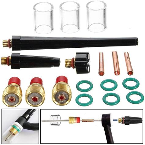 18pcs Tig Welding Torch Gas Lens 10 Pyrex Glass Cup Kit For Wp 9 20 25