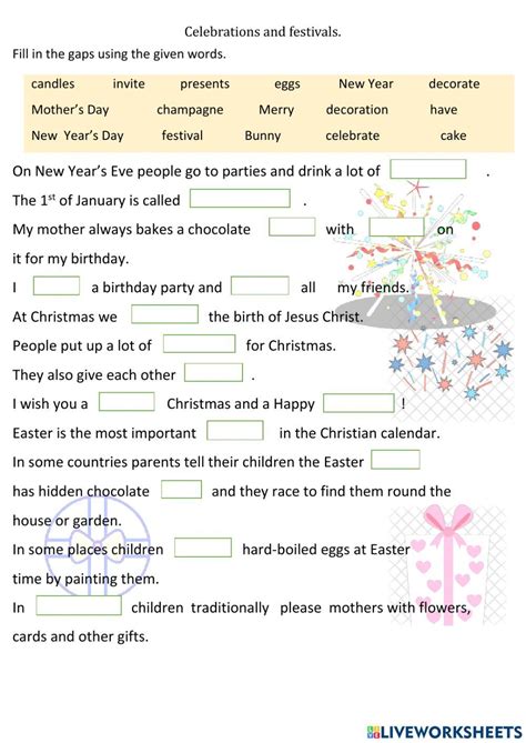 A Christmas Party Worksheet With Words And Pictures On The Page Which