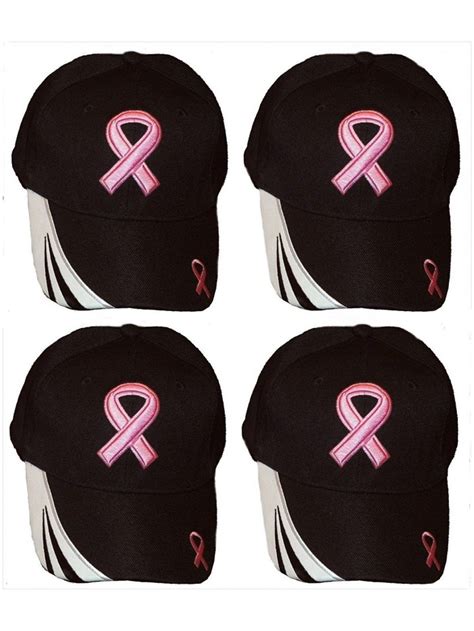 Set Of 4 Breast Cancer Awareness Pink Ribbon Baseball Caps Hats Pink