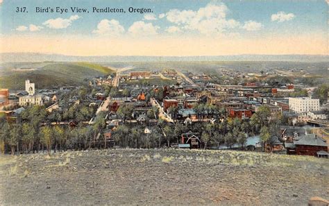 Pendleton Oregon Birdseye View Of City Antique Postcard K42900 Mary L