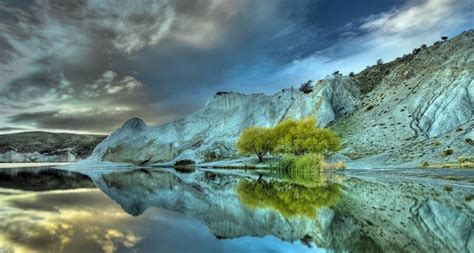 Reflection On Blue Lake Adjacent To St Bathans Central Otago New