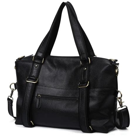 Large Black Leather Handbag Tote Leather Shoulder Bag Keweenaw Bay