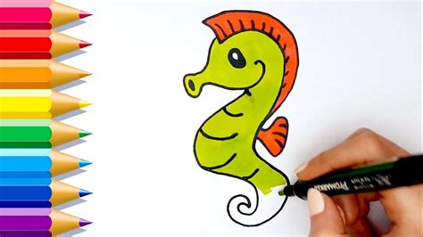 Cómo Dibujar Y Pintar Un Caballito De Mar Kawaii 💙 How To Draw A Cute