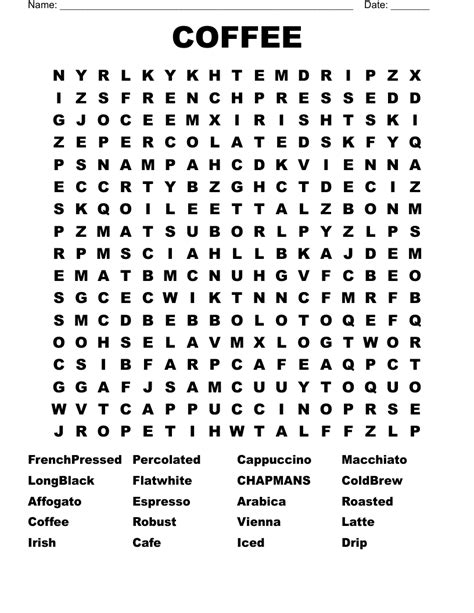 Coffee Word Search Wordmint