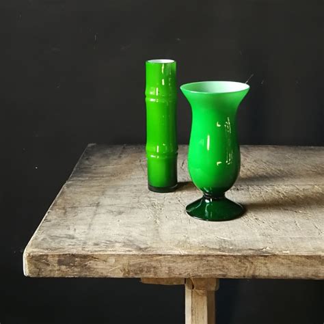 A Set Of Green Glass Vintage Vases Vintage Authentic And So