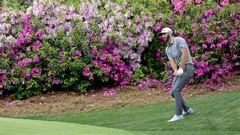 Dustin Johnson Hits His Third Shot On Hole No 13 During The First