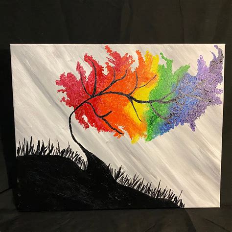 Acrylic Rainbow Tree Painting Etsy