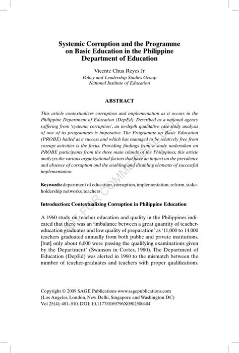 Sometimes, people can see the limitations only when they have viewed the whole document. (PDF) Systemic Corruption and the Programme on Basic Education in the Philippine Department of ...