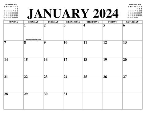 January 2024 Vertical Calendar Portrait January 2024 Free Weekly