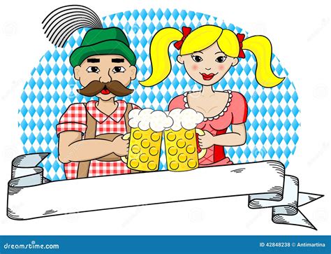 Bavarian Couple With Oktoberfest Beer And Banner Stock Vector