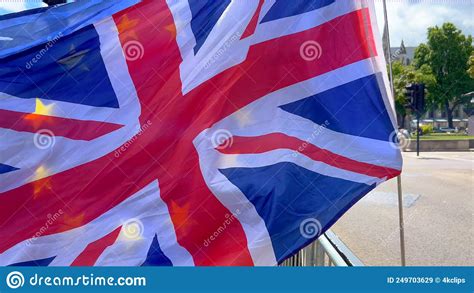 European And British Flag Waving In The Wind Stock Image Image Of
