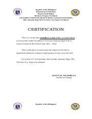 Certificate Of Enrollment Docx Republic Of The Philippines Department