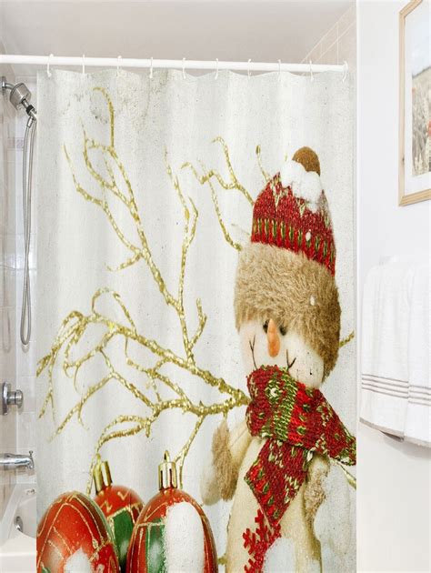 Snowman Polyester Fabric Waterproof Shower Curtain For Christmas