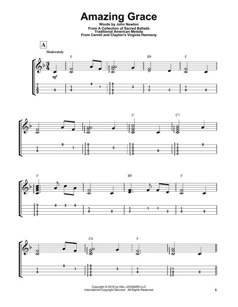 Amazing Grace Sheet Music Traditional American Melody Easy Ukulele Tab