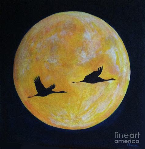 Super Moon Cranes In Flight Shanghai China Painting By Anees