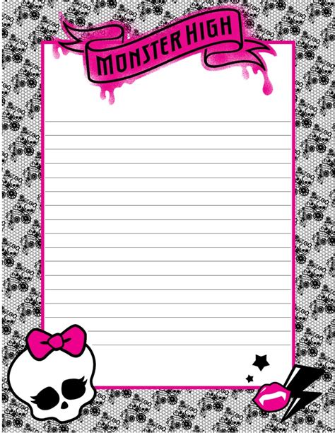 Monster High Handwriting Paper Note Book Paper