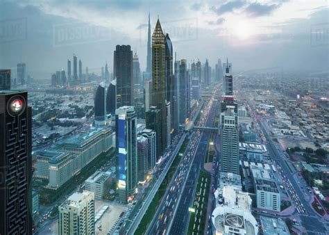 Skyscrapers Along Sheikh Zayed Road Dubai Uae Stock Photo Dissolve