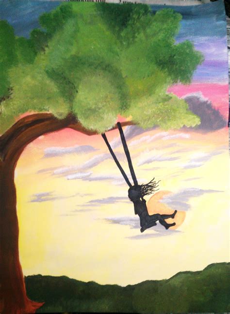 Girl Swinging On A Tree Silhouette By Kristine Euler Swing Painting
