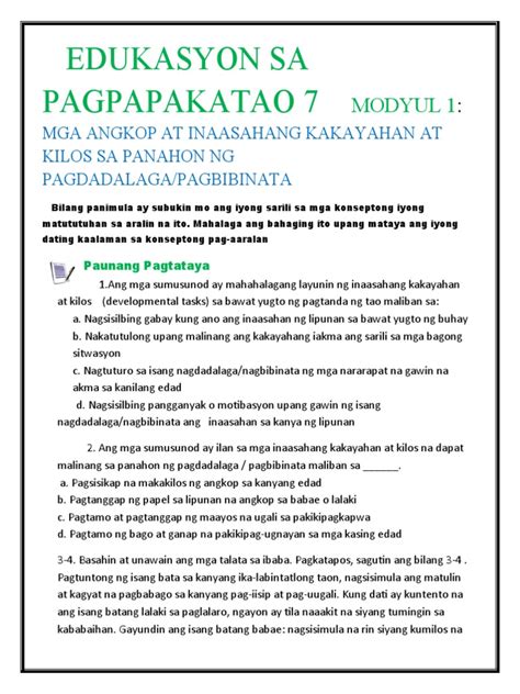 Edukasyon Sa Pagpapakatao 7 Modyul 1 May 2020 Pdf