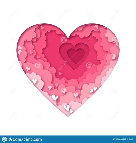 Paper Heart With Clouds Illustration For Valentine S Day Vector