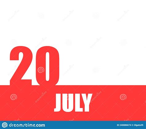 July 20th Day Of Month Calendar Date Red Numbers And Stripe With