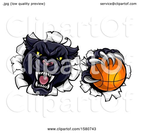 Clipart Of A Black Panther Mascot Breaking Through A Wall With A