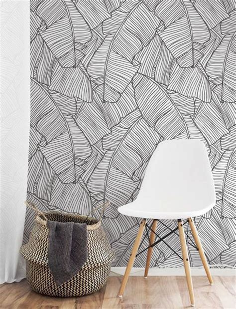 Banana Leaf Black Pattern Removable Wallpaper Peel And Stick