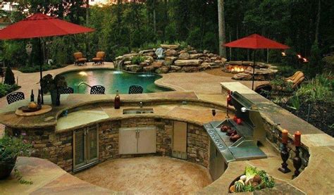 Beautiful Outdoor Kitchen Overlooking Pool Dream Backyard Backyard