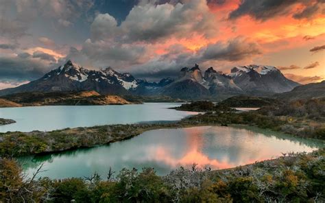 4562025 Clouds Lake Torres Del Paine Snowy Peak Nature Mountains