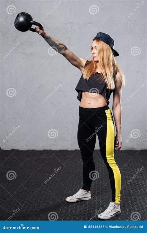 Woman Athlete Doing Kettlebell Swing Stock Image Image Of Sports