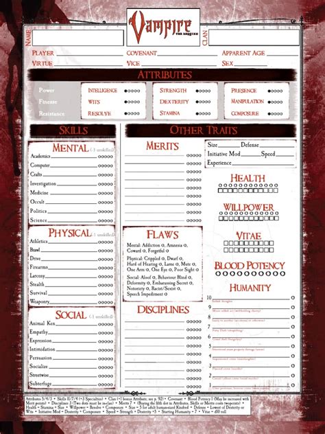 Vampire The Requiem Custom 2 Page Character Sheet