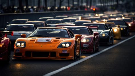 Crowd Of Race Cars In A Traffic Line Background Car Race Hd