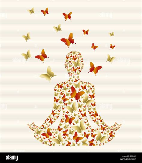 Woman Silhouette Doing Lotus Yoga Pose Made Of Gold Butterfly Zen