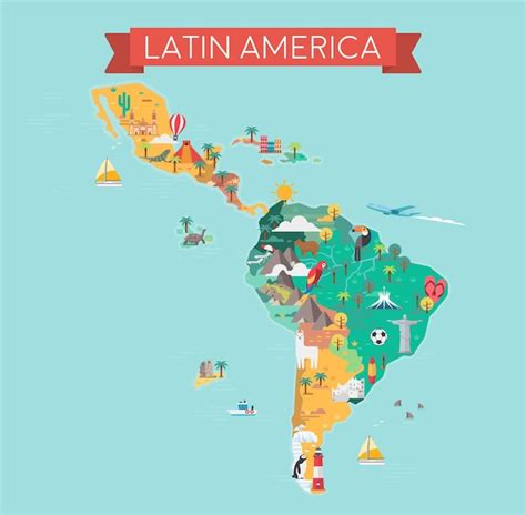 Mapa De América Latina Lugares Turísticos Y De Viajes Ilustración