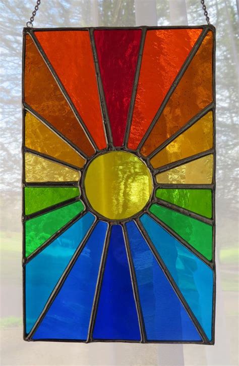 Sunburst Stunning Bright Stained Glass Suncatcher Panel Pewtermoonsilver Glass Painting