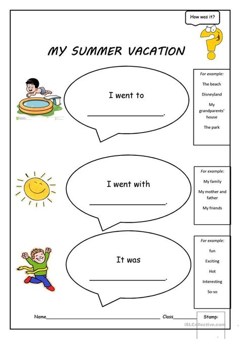 My Summer Vacation English Esl Worksheets For Distance Learning And