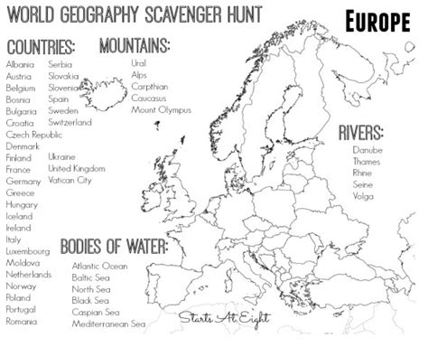 It depicts the five oceans of the world, rivers. World Geography Scavenger Hunt: Europe ~ FREE Printable - StartsAtEight