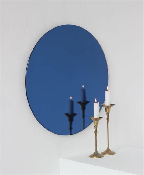 Orbis™ Blue Tinted Round Contemporary Frameless Mirror Oversized For