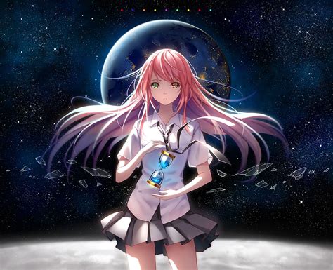 Anime Original Pink Hair Hourglass Space Girl School Uniform