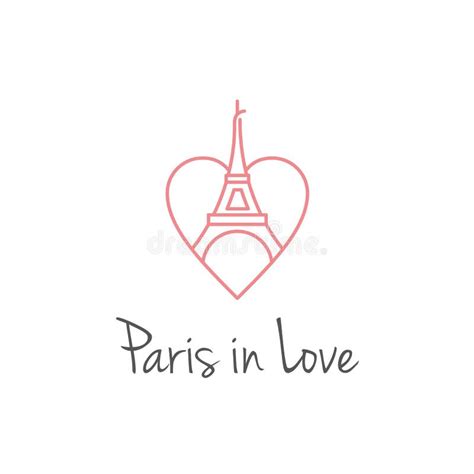 Line Art Eiffel Tower With Hearts Love Logo Design Stock Vector