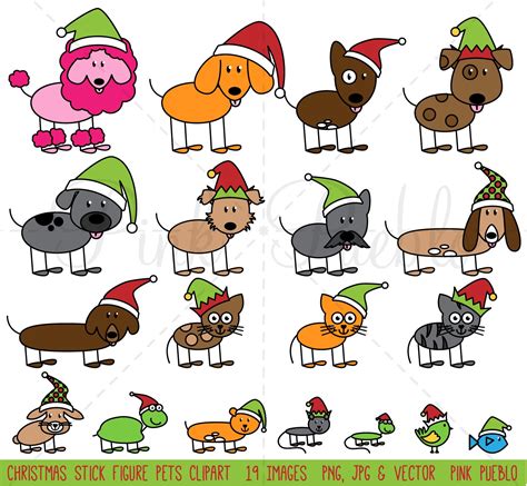 Christmas Stick Figure Pets Clipart Animal Illustrations ~ Creative