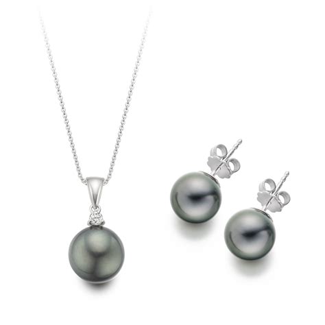 Black Tahitian Pearl Pendant Necklace And Earrings Set Winterson