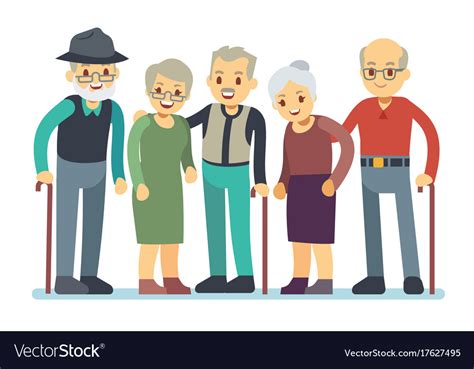 Group Of Old People Cartoon Characters Happy Vector Image